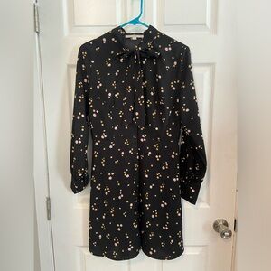 LOFT black long sleeve dress with yellow/pink floral print, size 4